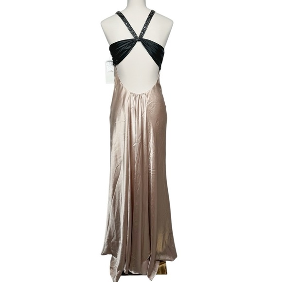 Vintage NWT Adrianna Papell Champagne Black Asymmetrical Neckline Gown Dress - Picture 4 of 14